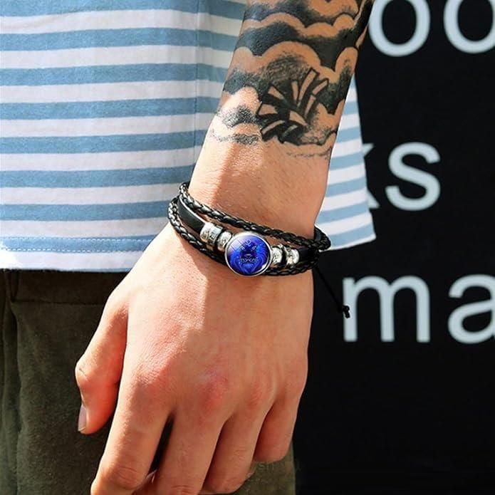 🔥Zodiac Constellation Guardian Black Leather Bracelet Adjustable 🔥