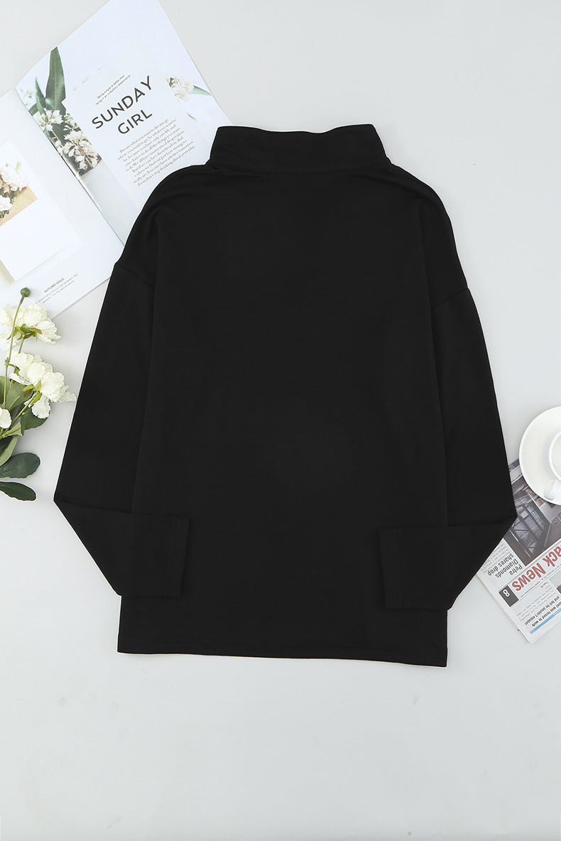 Loose V-neck Pullover Solid Color Stand-up Collar Sweater