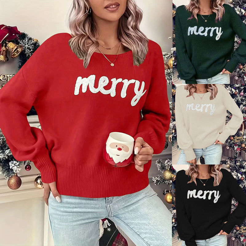 Knitted Women Crew Neck Sweater Loose Pullover Female Jumper Elegant Spring Warm Spring New Year Trendy Christmas Sweater
