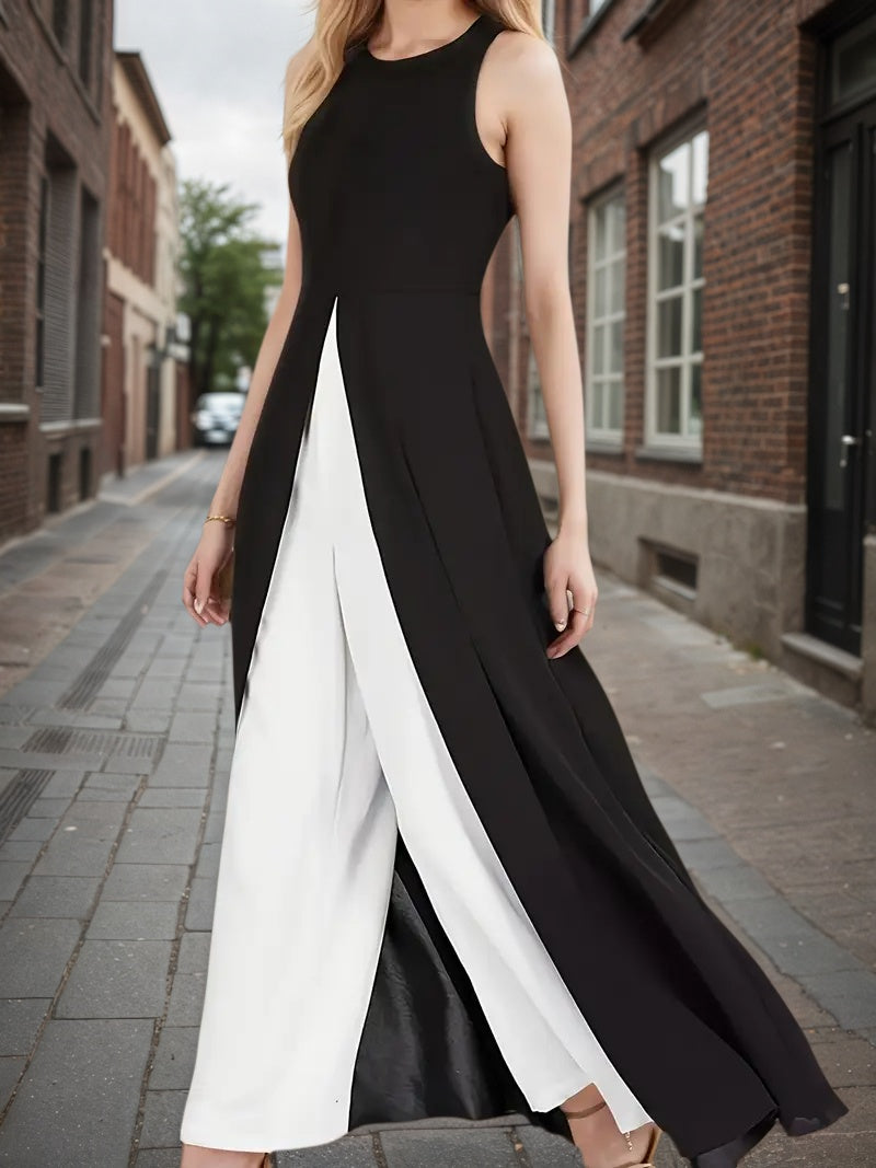 2025 New Jumpsuit, Black And White, Zipper Closure, Women's Clothing