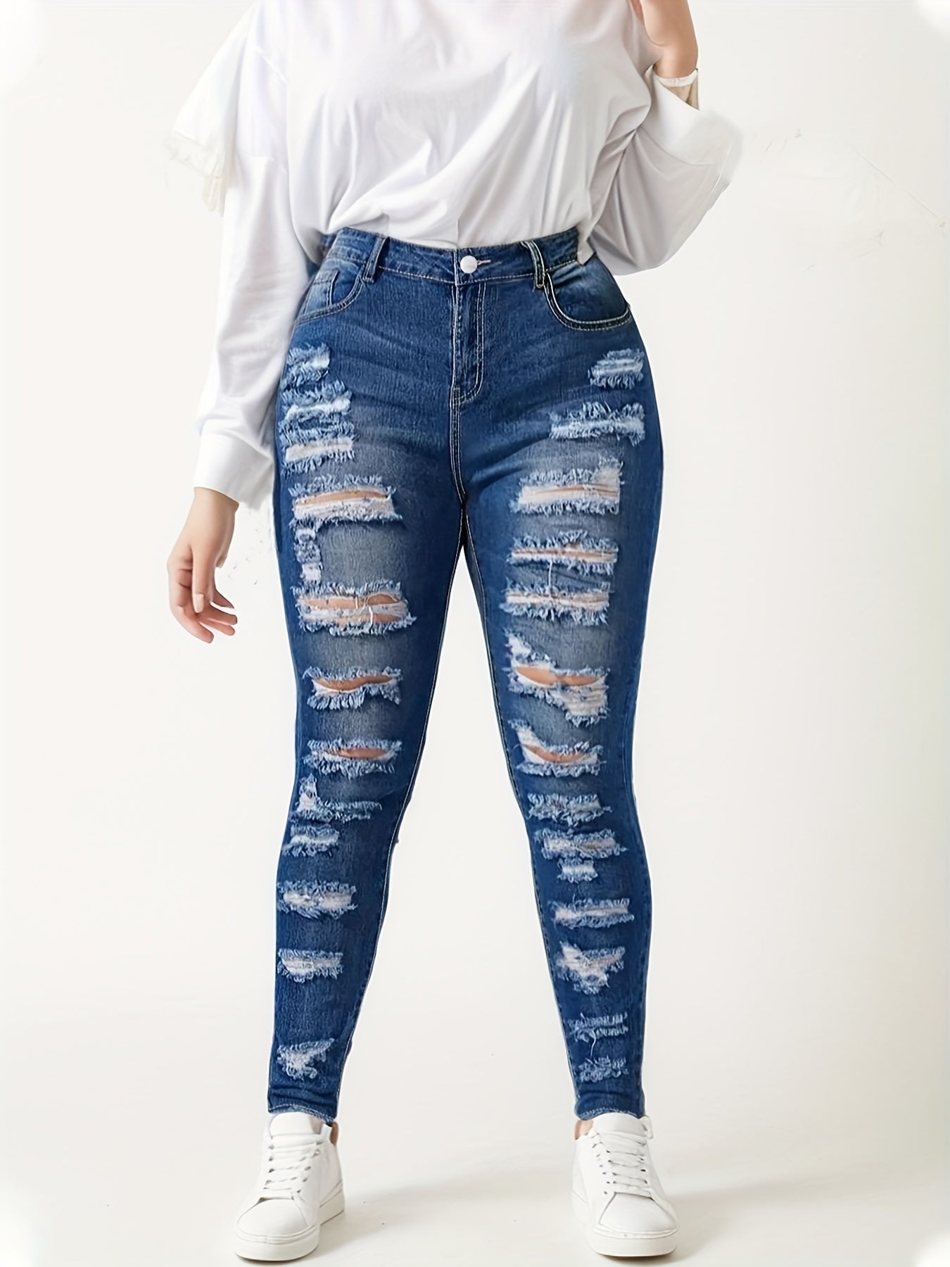 2025 New Women's Fashionable Casual Jeans, Tight Fitting Ripped Jeans, High Waisted Jeans