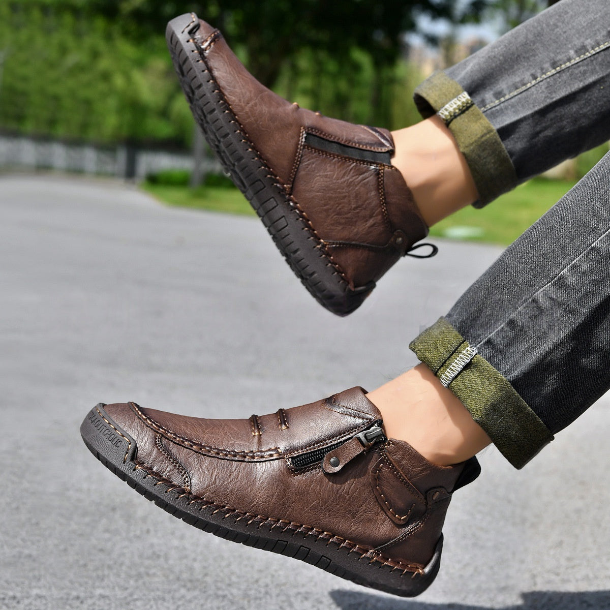 Men's Flats Ankle Boots Fashion Casual Side-zipper Boot Temperament Commuter Shoes