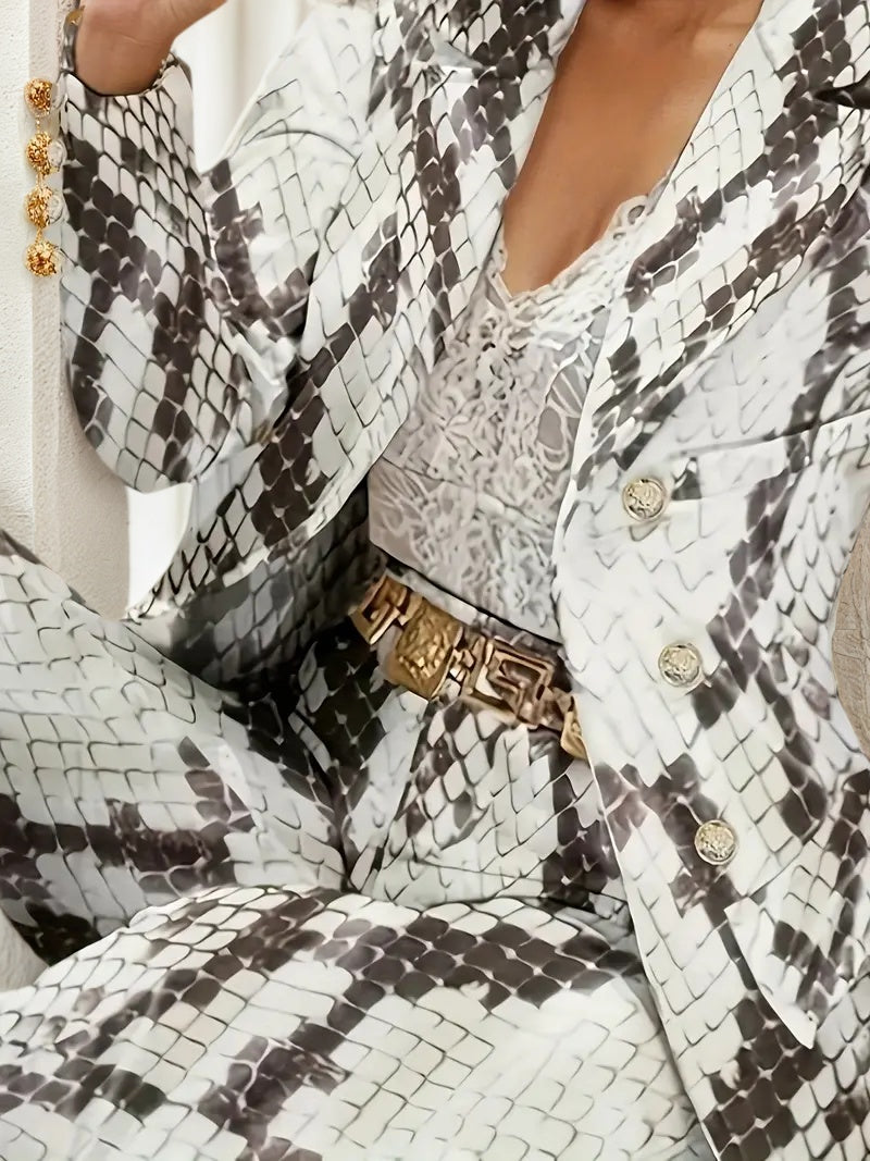2025 Women's Snake Patterned Suit Pants Two-piece Set, Snake Patterned Suit Pants Set, 2025 New Casual Fashion Set Women's Suit&pants Printed Slim Fit Pants Set, Women's Clothing