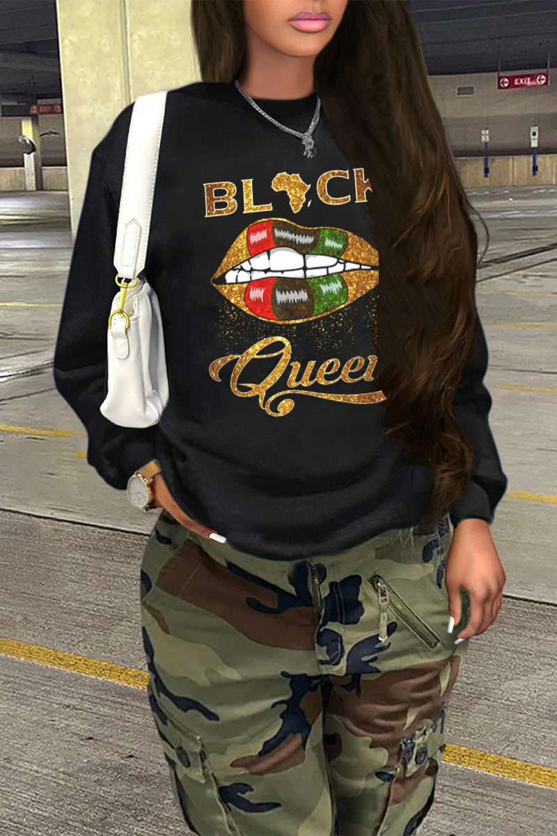 Autumn And Winter Printing Long Sleeve Crew Neck Casual Loose Sweater