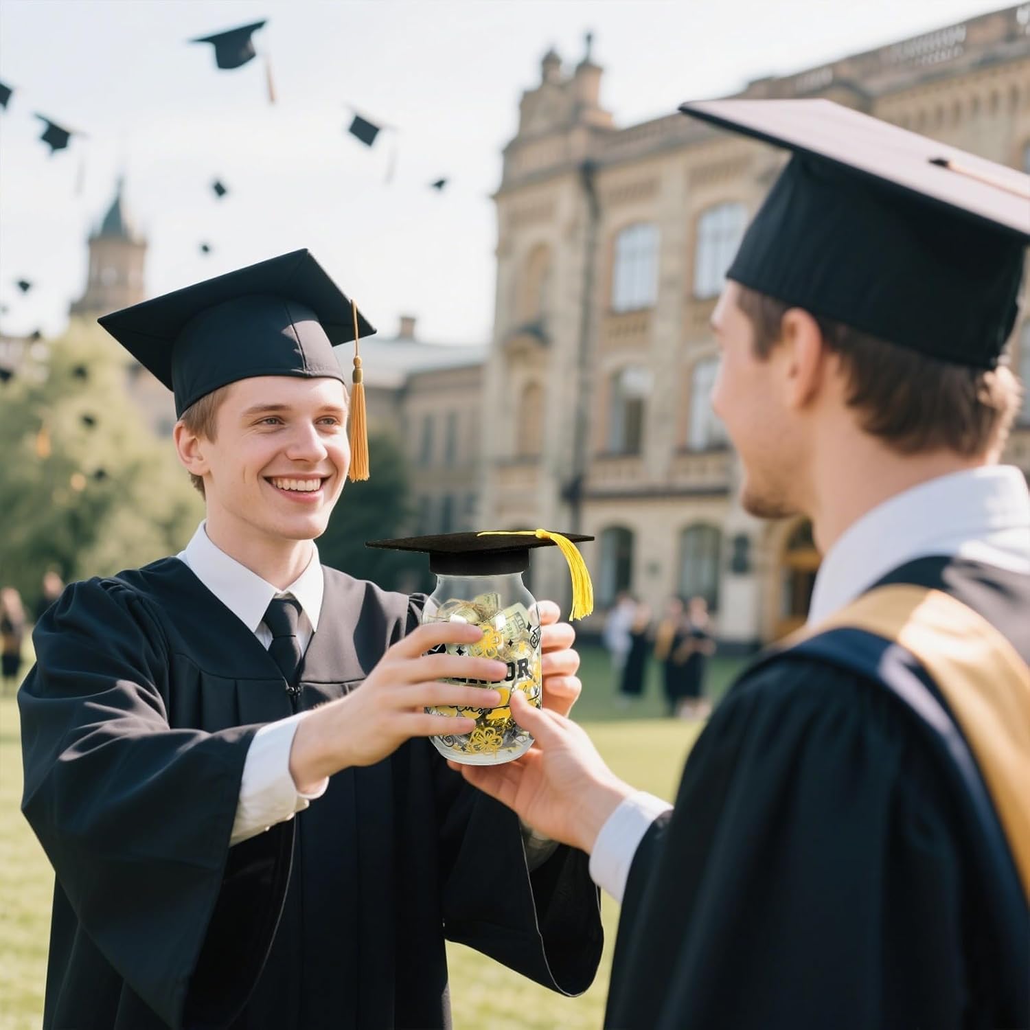 Graduation Gifts 2025, Graduation Cap Money Holder Graduation Mason Jar Decorations With Graduation Cap And Raffia Personalized Graduation Party Favors Centerpieces With Class Of 2025 Stickers Gifts