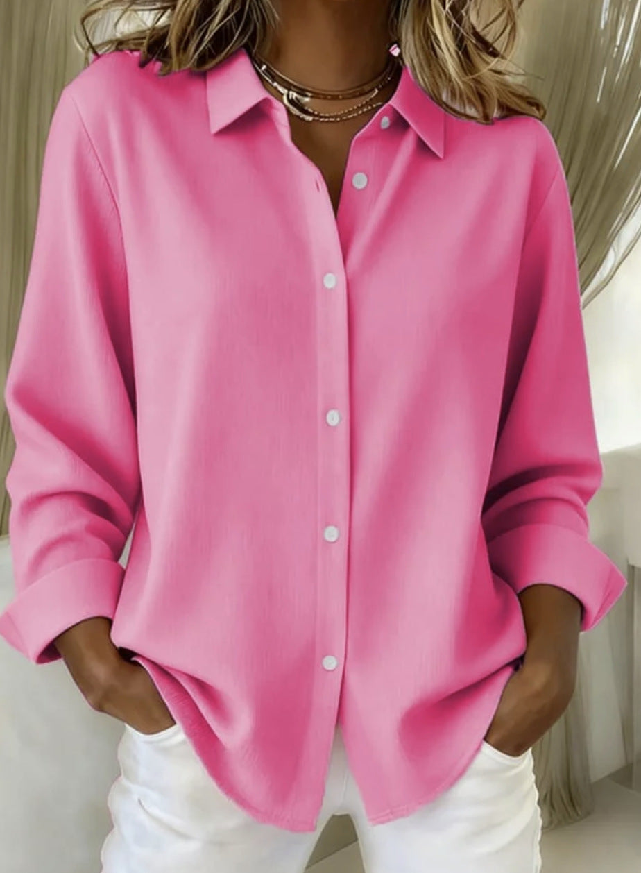 Women's Long-sleeved Lapel Plaid Button Shirt Top