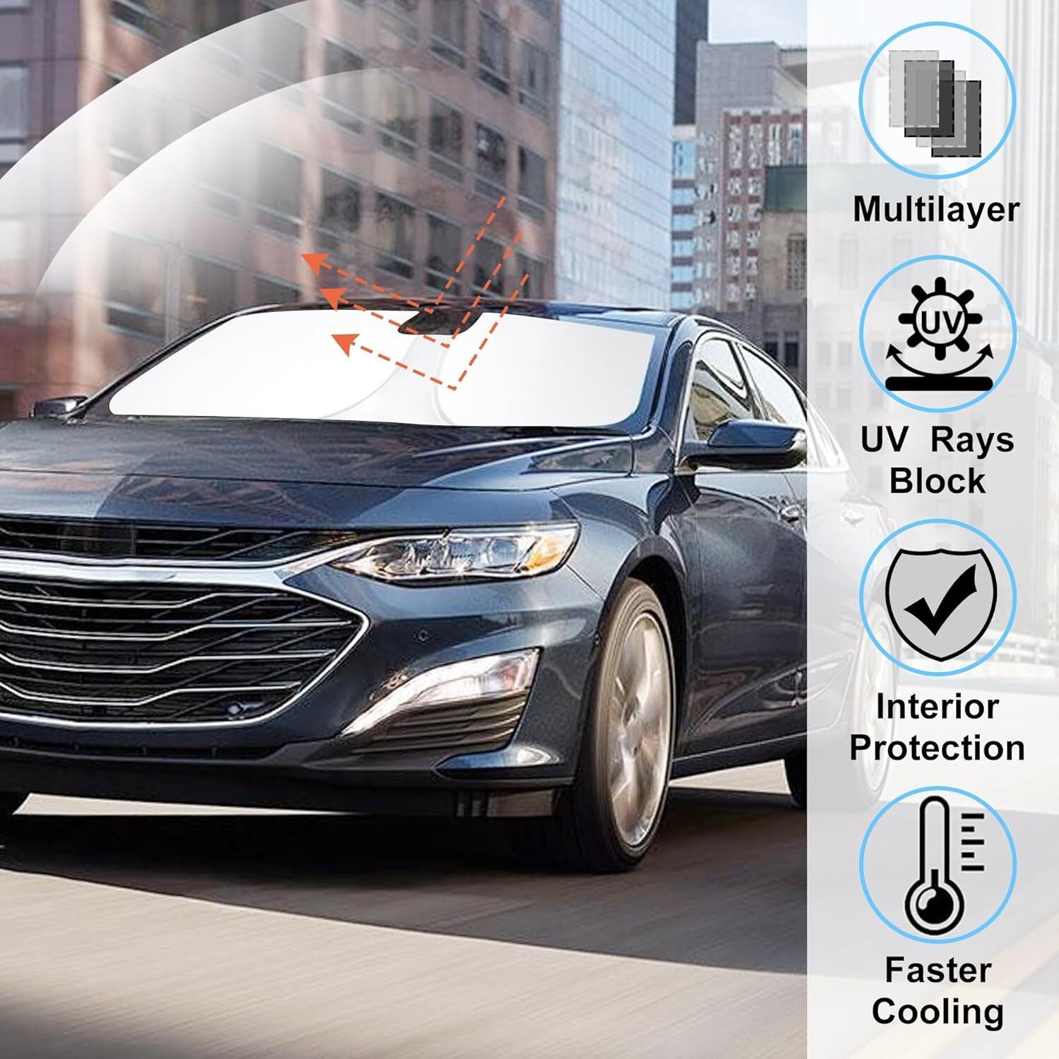 For 2016-2025 Chevy Malibu Car Front Windshield Sun Shade Reflective UVs Cover