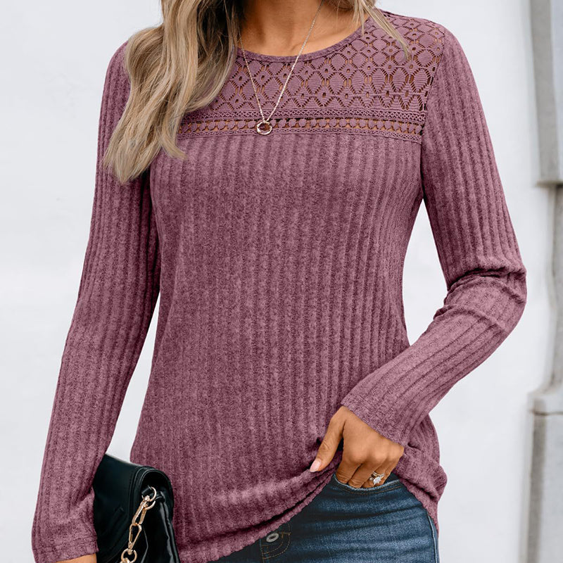 Women's Hollow Out Pullover - Soft Lightweight Long Sleeve Top For 2025 Spring Fall Outfits