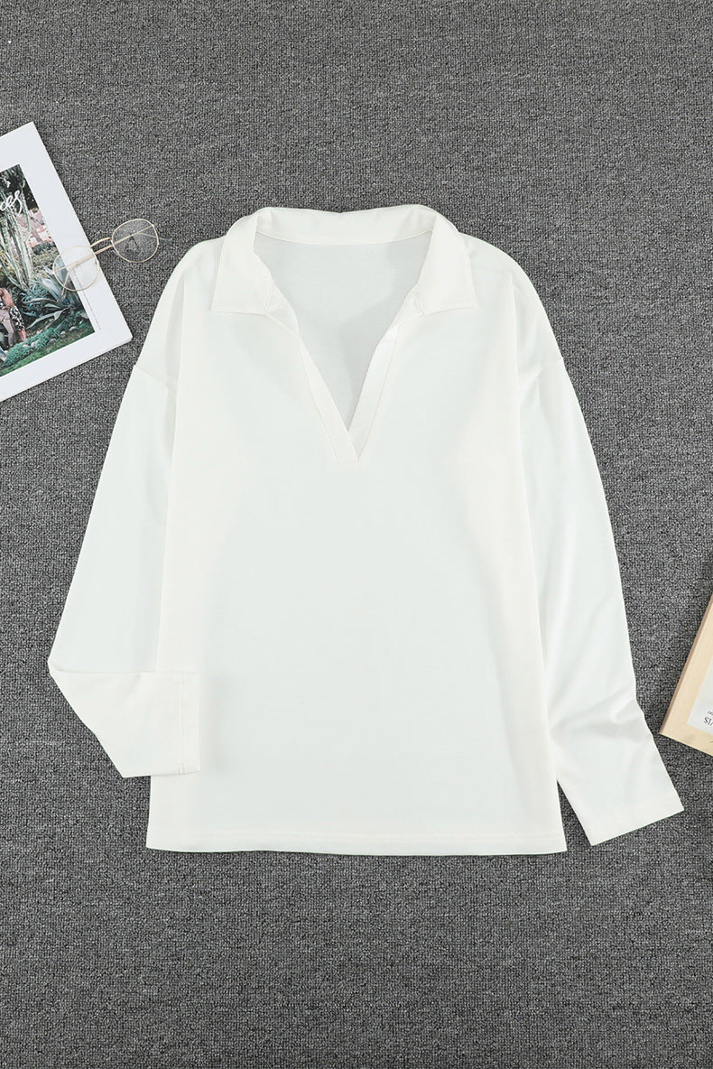 Loose V-neck Pullover Solid Color Stand-up Collar Sweater