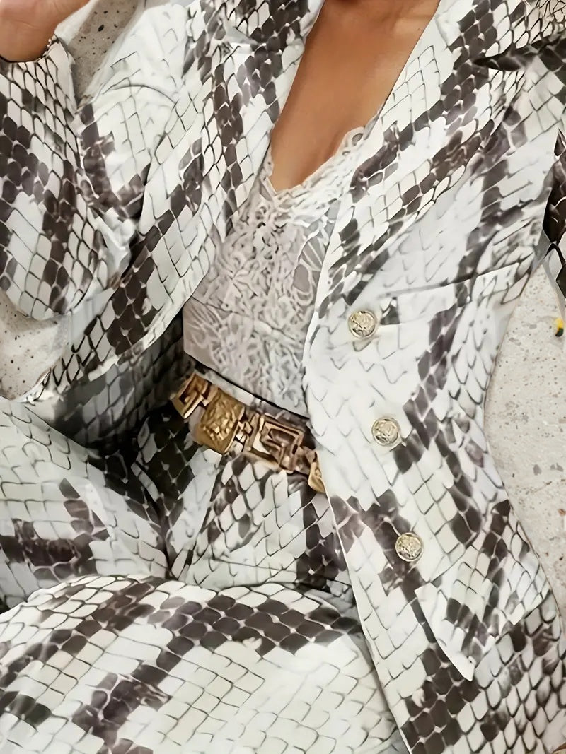 2025 Women's Snake Patterned Suit Pants Two-piece Set, Snake Patterned Suit Pants Set, 2025 New Casual Fashion Set Women's Suit&pants Printed Slim Fit Pants Set, Women's Clothing
