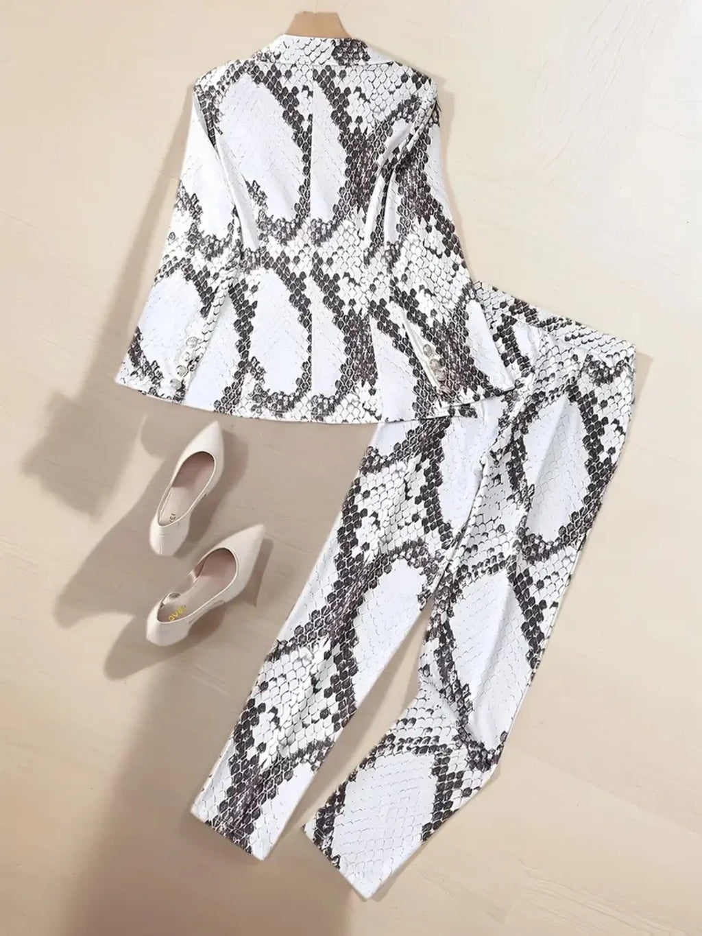 2025 Women's Snake Patterned Suit Pants Two-piece Set, Snake Patterned Suit Pants Set, 2025 New Casual Fashion Set Women's Suit&pants Printed Slim Fit Pants Set, Women's Clothing