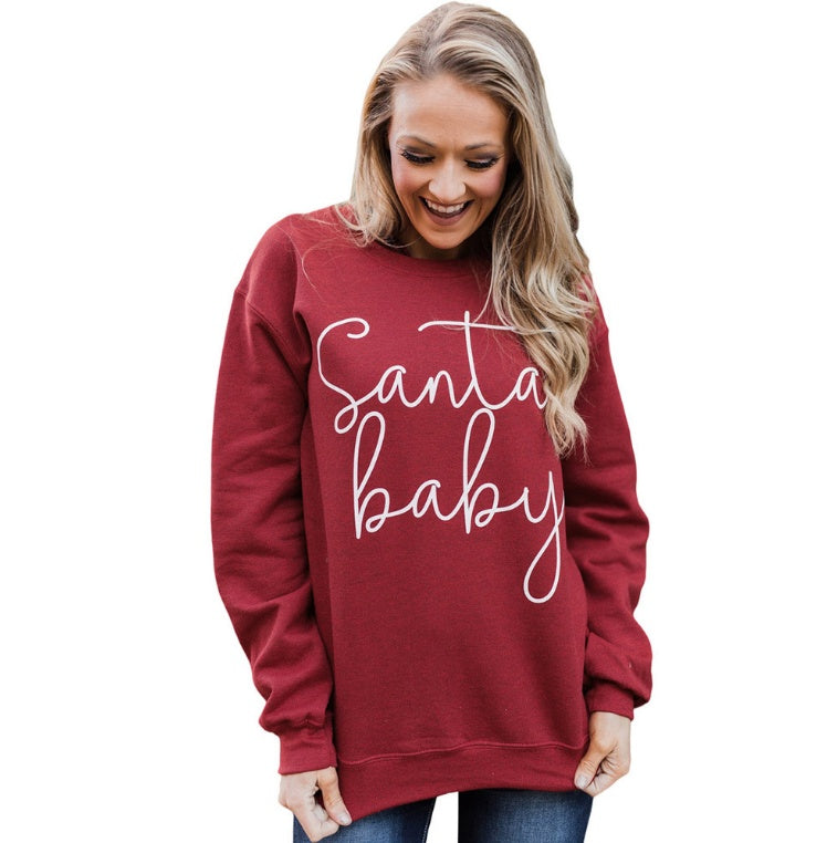 Long-sleeved Solid Color Letter Printed Sweatshirt