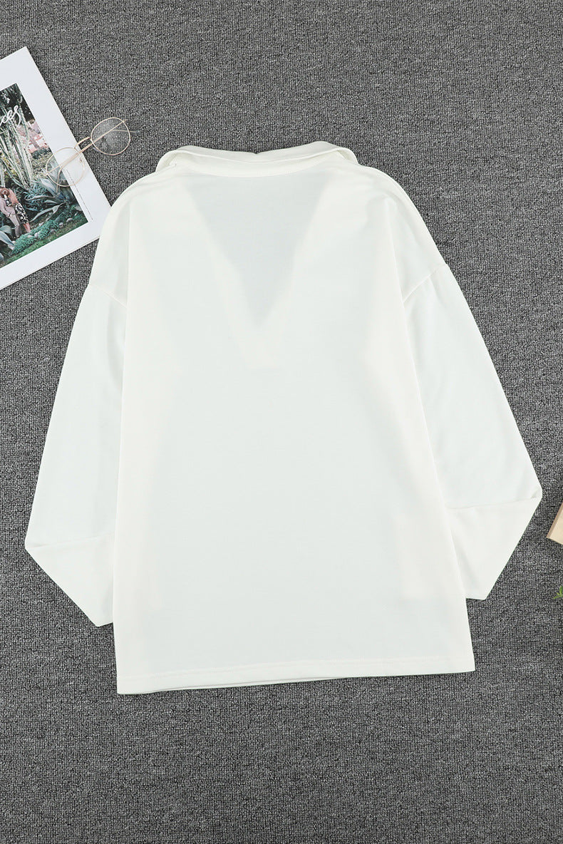 Loose V-neck Pullover Solid Color Stand-up Collar Sweater