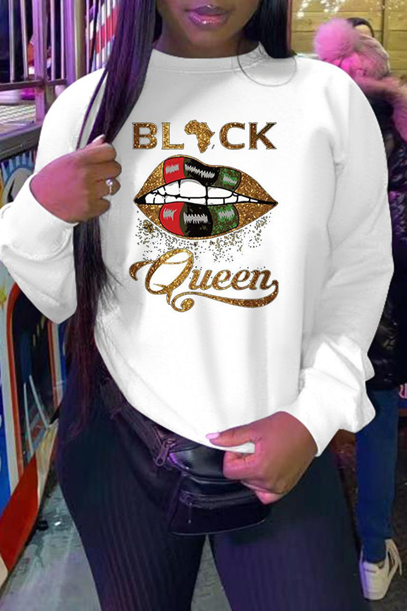 Autumn And Winter Printing Long Sleeve Crew Neck Casual Loose Sweater