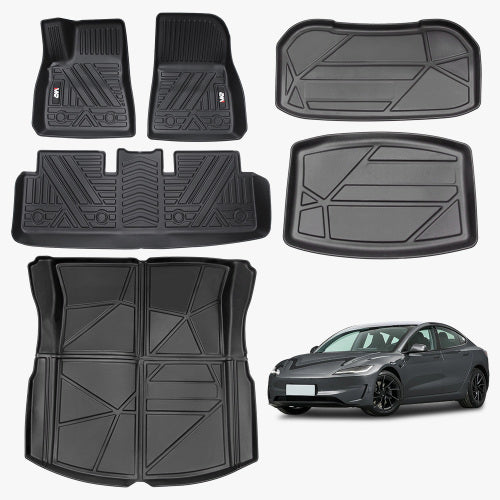 Odorless TPE Floor Mat For Tesla Model 3 2023-2025 6 PCS Waterproof Duty-Proof Fully Surrounded Floor Liner Protection Foot Pad